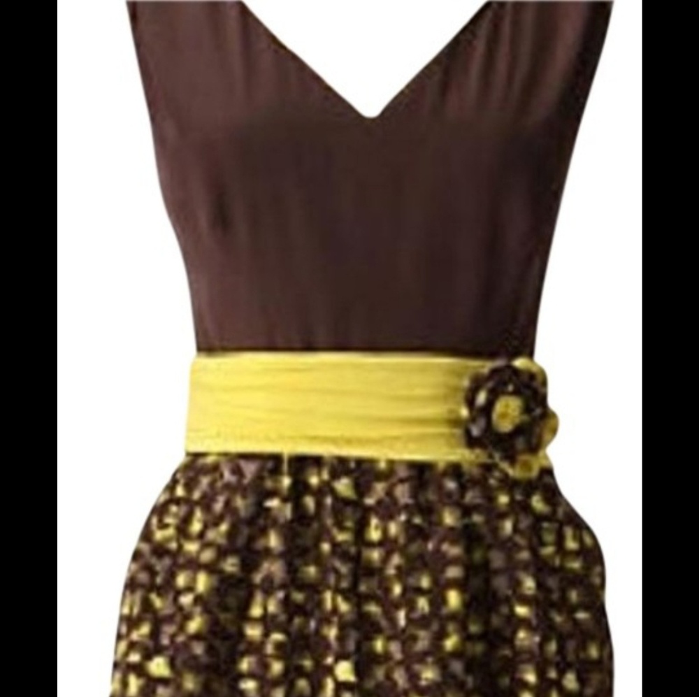 Anthropologie Brown and Yellow Midi Dress